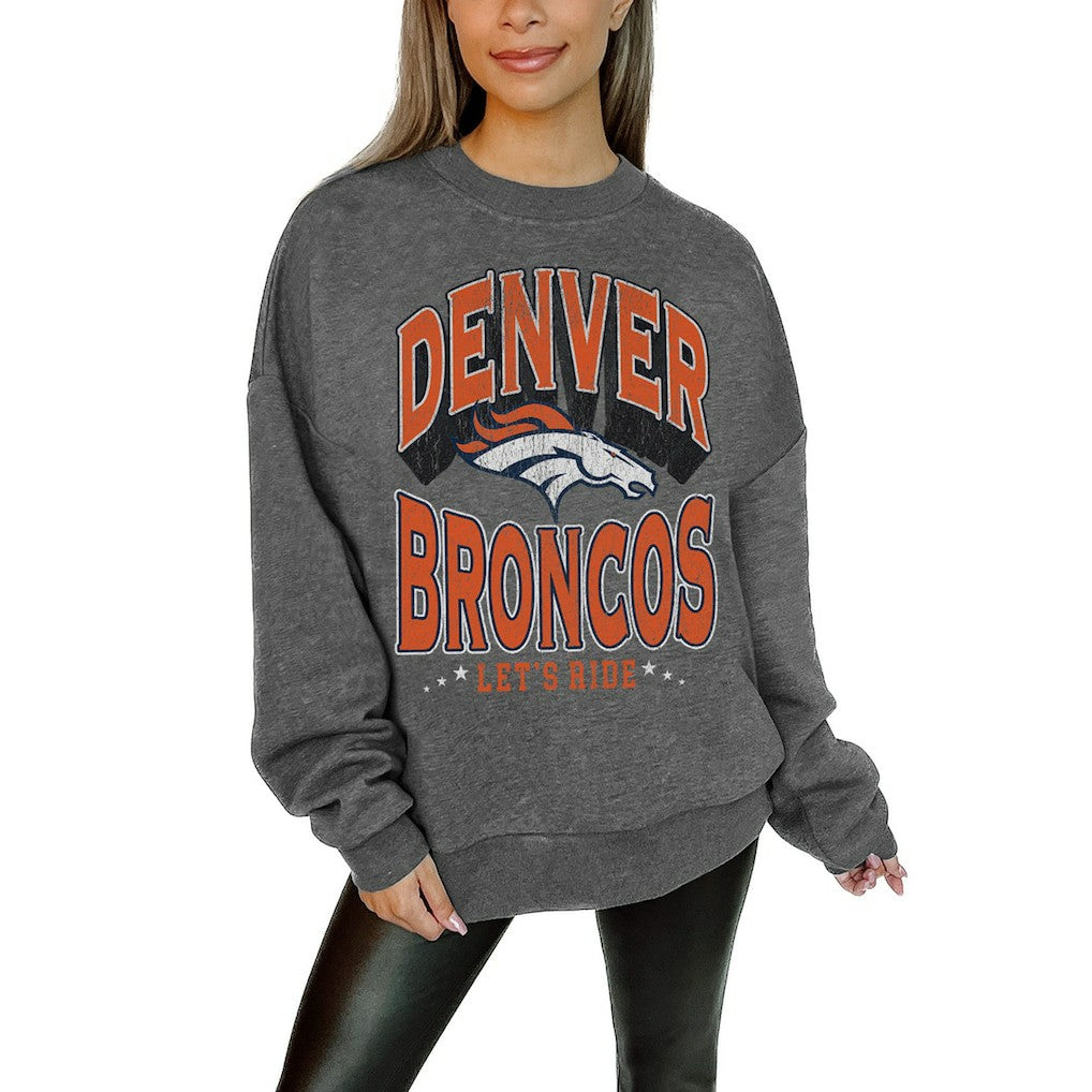 Denver Broncos Gameday Couture Women's Oversized Long Weekend Premium Fleece Drop Shoulder Pullover Sweatshirt | NFL US