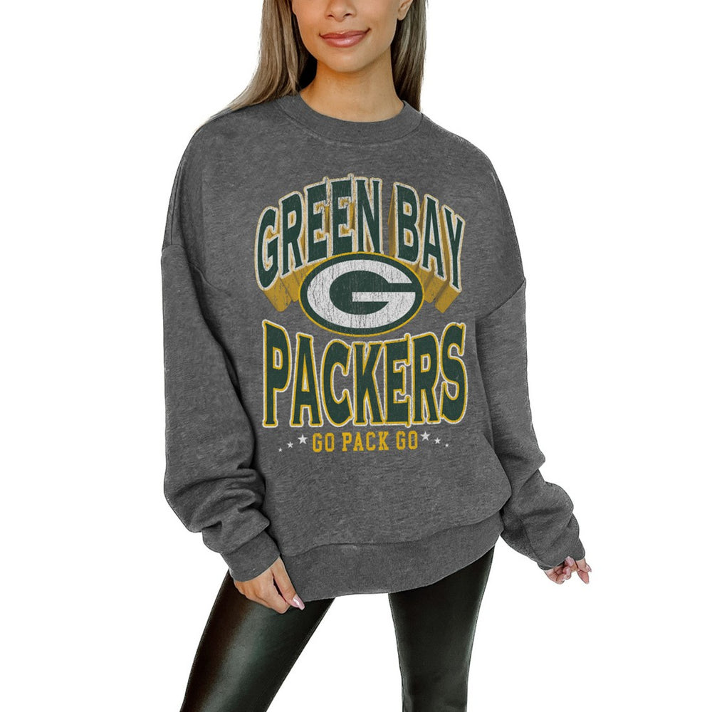 Green Bay Packers Gameday Couture Women's Oversized Long Weekend Premium Fleece Drop Shoulder Pullover Sweatshirt | NFL Online