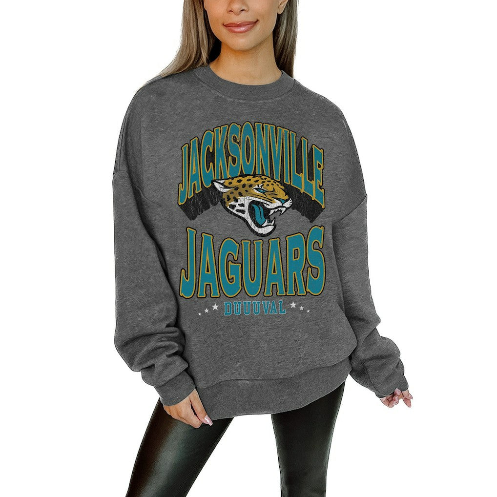 Jacksonville Jaguars Gameday Couture Women's Oversized Long Weekend Premium Fleece Drop Shoulder Pullover Sweatshirt | NFL Online