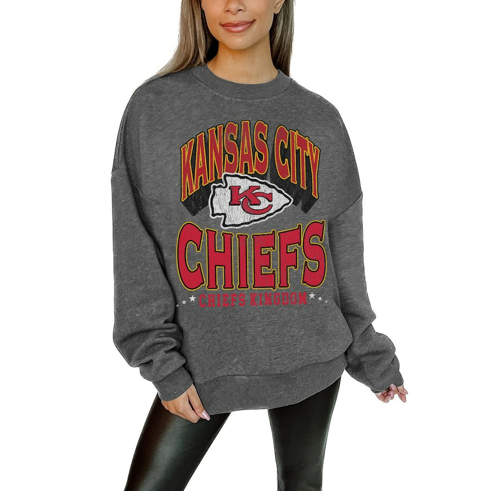 Kansas City Chiefs Gameday Couture Women's Oversized Long Weekend Premium Fleece Drop Shoulder Pullover Sweatshirt | NFL Outlet