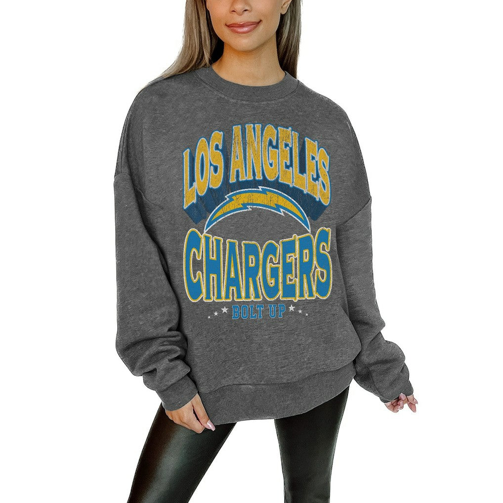 Los Angeles Chargers Gameday Couture Women's Oversized Long Weekend Premium Fleece Drop Shoulder Pullover Sweatshirt | NFL On sale