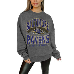 Baltimore Ravens Gameday Couture Women's Oversized Long Weekend Premium Fleece Drop Shoulder Pullover Sweatshirt | NFL Discount
