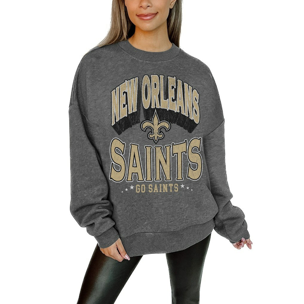 New Orleans Saints Gameday Couture Women's Oversized Long Weekend Premium Fleece Drop Shoulder Pullover Sweatshirt | NFL Sale