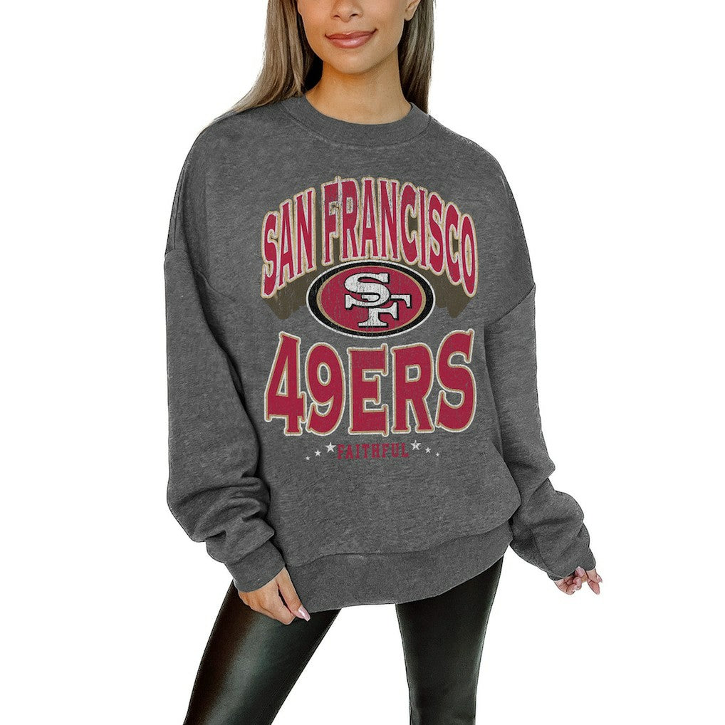 San Francisco 49ers Gameday Couture Women's Oversized Long Weekend Premium Fleece Drop Shoulder Pullover Sweatshirt | NFL US