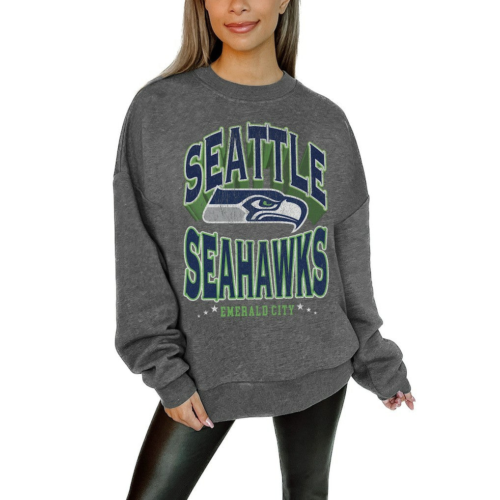 Seattle Seahawks Gameday Couture Women's Oversized Long Weekend Premium Fleece Drop Shoulder Pullover Sweatshirt | NFL Discount