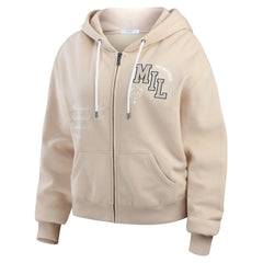 Tan Milwaukee Bucks WEAR by Erin Andrews Women's Tonal Felt Patch Full-Zip Hoodie | NBA