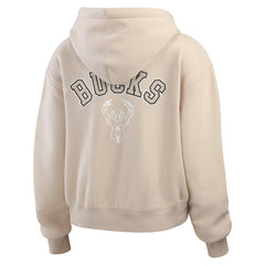 Tan Milwaukee Bucks WEAR by Erin Andrews Women's Tonal Felt Patch Full-Zip Hoodie | NBA