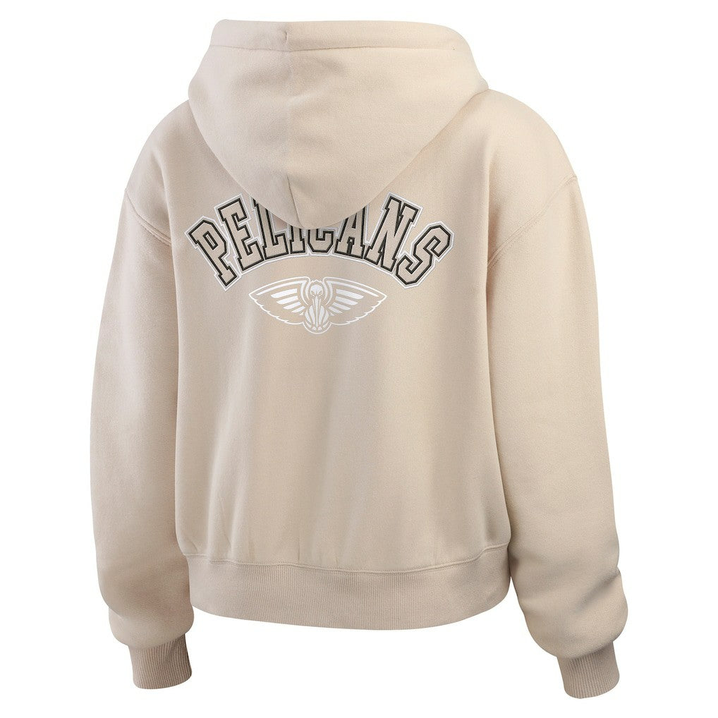 Tan New Orleans Pelicans WEAR by Erin Andrews Women's Tonal Felt Patch Full-Zip Hoodie | NBA