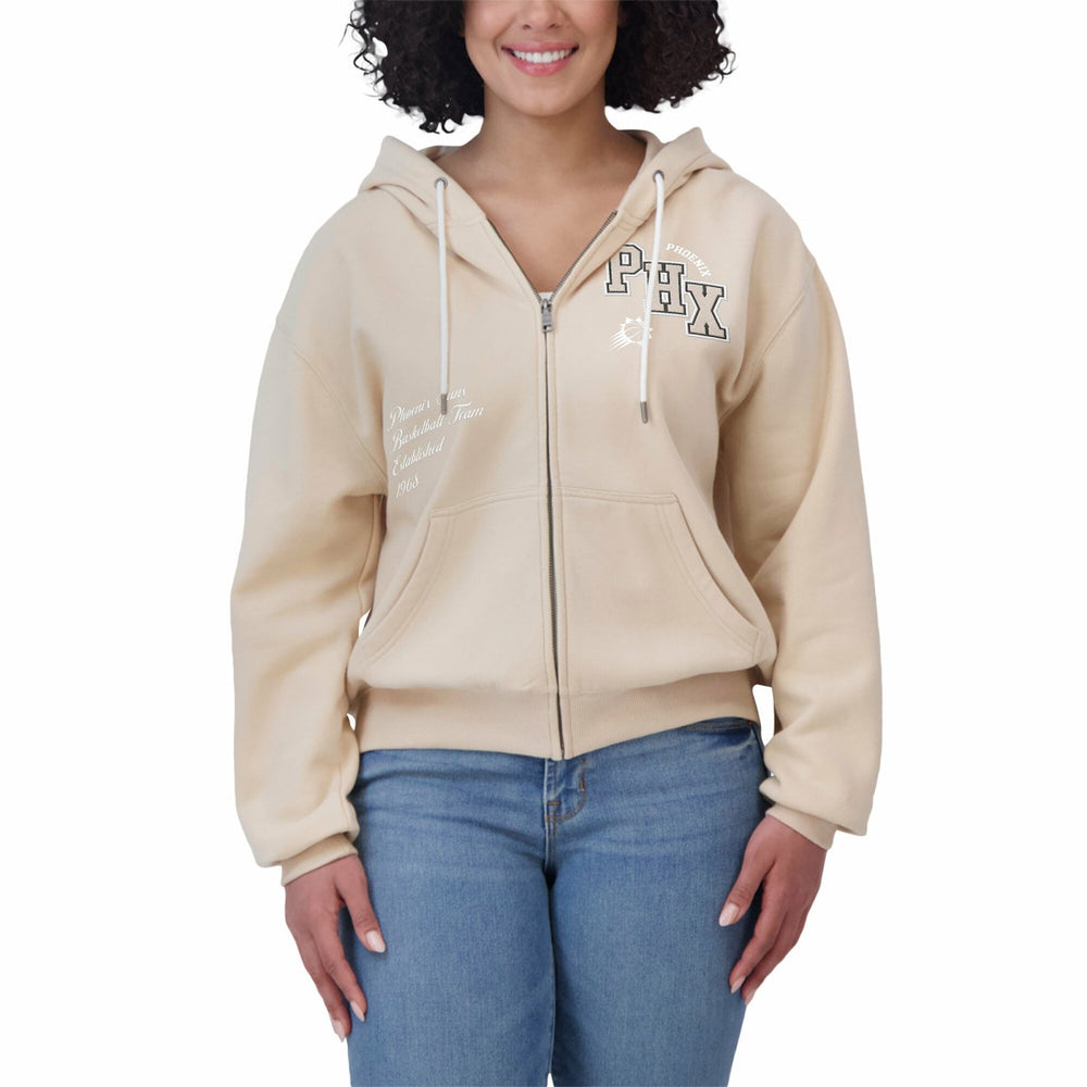 Cream Phoenix Suns WEAR by Erin Andrews Women's Plus Size Tonal Felt Patch Full-Zip Hoodie | NBA