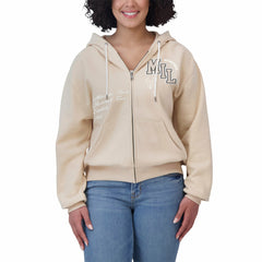 Cream Milwaukee Bucks WEAR by Erin Andrews Women's Plus Size Tonal Felt Patch Full-Zip Hoodie | NBA