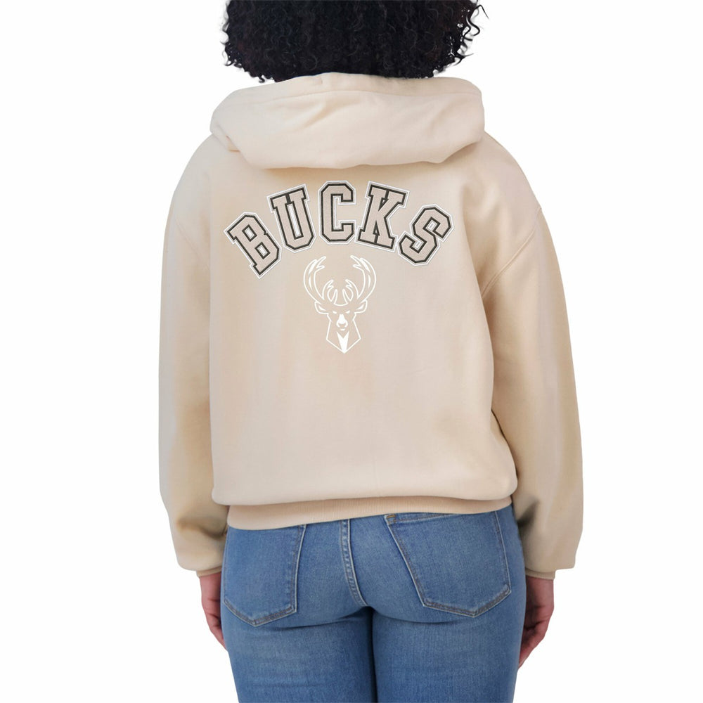Cream Milwaukee Bucks WEAR by Erin Andrews Women's Plus Size Tonal Felt Patch Full-Zip Hoodie | NBA