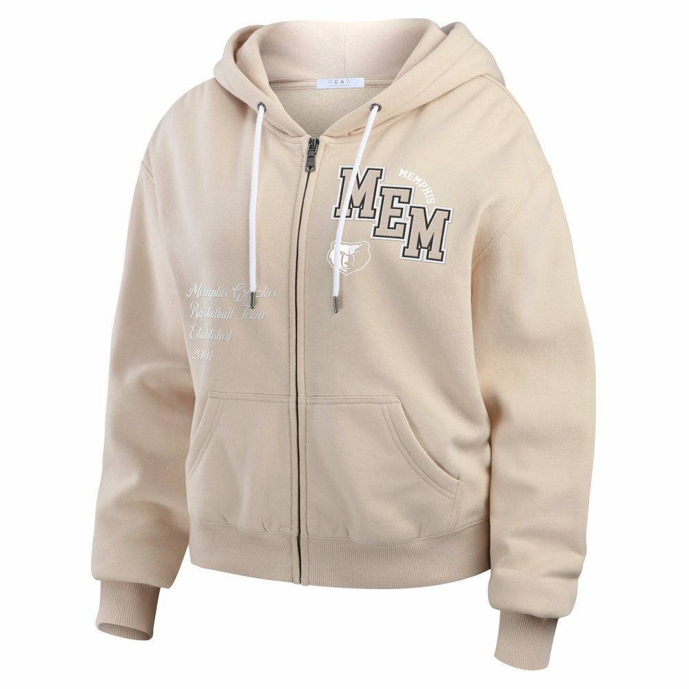 Cream Memphis Grizzlies WEAR by Erin Andrews Women's Plus Size Tonal Felt Patch Full-Zip Hoodie | NBA