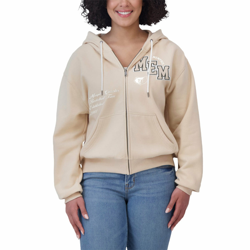 Cream Memphis Grizzlies WEAR by Erin Andrews Women's Plus Size Tonal Felt Patch Full-Zip Hoodie | NBA