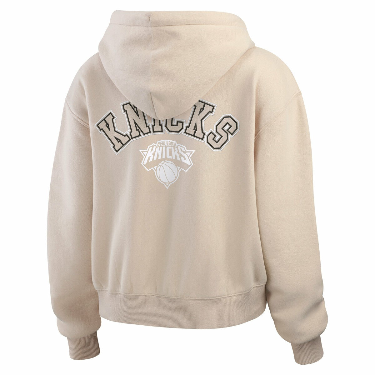 Cream New York Knicks WEAR by Erin Andrews Women's Plus Size Tonal Felt Patch Full-Zip Hoodie | NBA