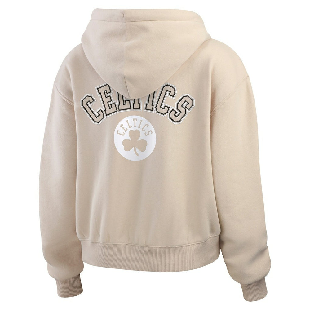 Cream Boston Celtics WEAR by Erin Andrews Women's Plus Size Tonal Felt Patch Full-Zip Hoodie | NBA