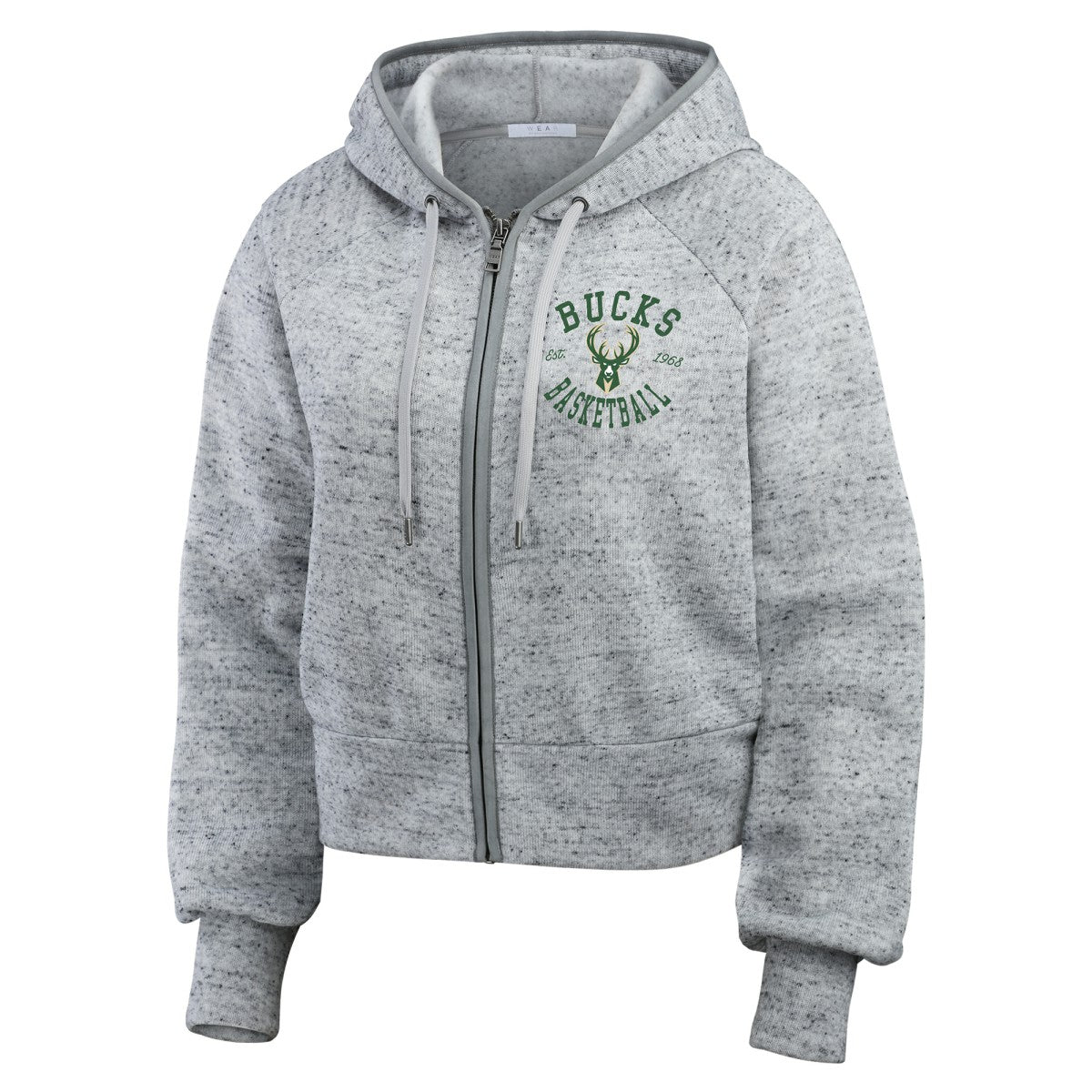 Heather Gray Milwaukee Bucks WEAR by Erin Andrews Women's Speckled Radiator Full-Zip Hoodie | NBA