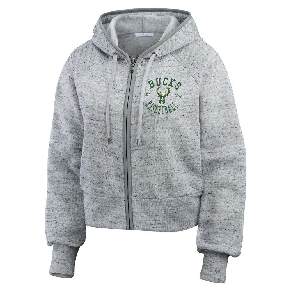 Heather Gray Milwaukee Bucks WEAR by Erin Andrews Women's Speckled Radiator Full-Zip Hoodie | NBA