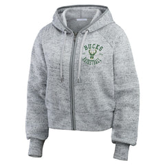 Heather Gray Milwaukee Bucks WEAR by Erin Andrews Women's Speckled Radiator Full-Zip Hoodie | NBA