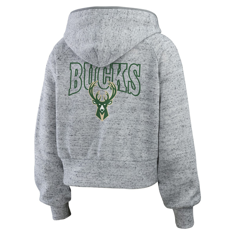 Heather Gray Milwaukee Bucks WEAR by Erin Andrews Women's Speckled Radiator Full-Zip Hoodie | NBA