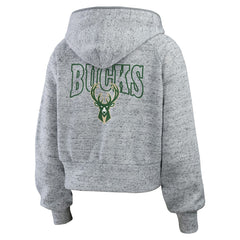 Heather Gray Milwaukee Bucks WEAR by Erin Andrews Women's Speckled Radiator Full-Zip Hoodie | NBA