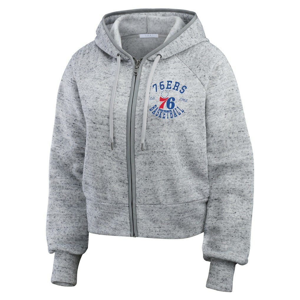 Heather Gray Philadelphia 76ers WEAR by Erin Andrews Women's Speckled Radiator Full-Zip Hoodie | NBA