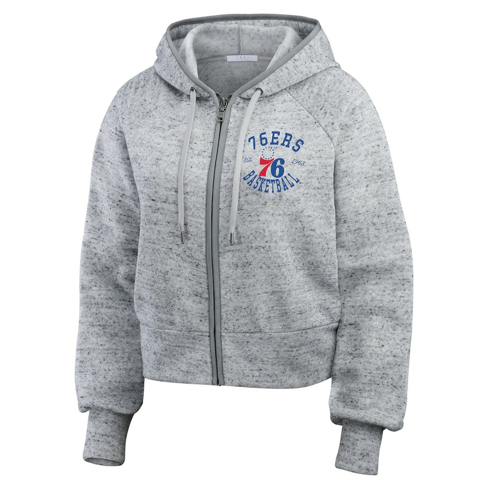 Heather Gray Philadelphia 76ers WEAR by Erin Andrews Women's Speckled Radiator Full-Zip Hoodie | NBA