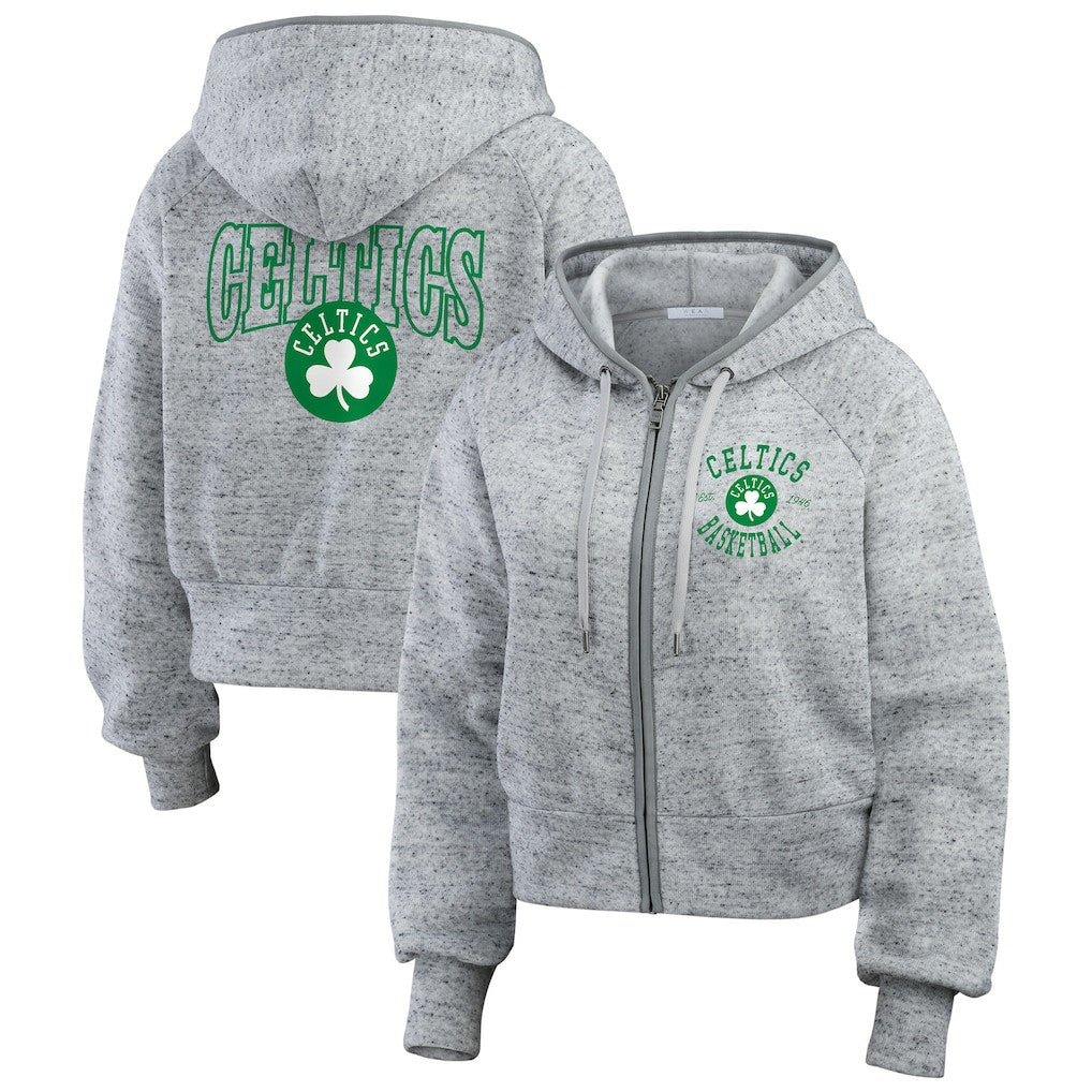 Heather Gray Boston Celtics WEAR by Erin Andrews Women's Speckled Radiator Full-Zip Hoodie | NBA