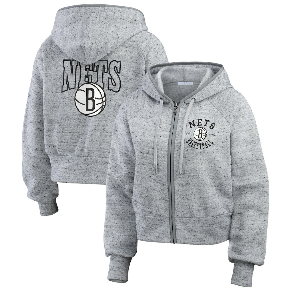 Heather Gray Brooklyn Nets WEAR by Erin Andrews Women's Speckled Radiator Full-Zip Hoodie | NBA