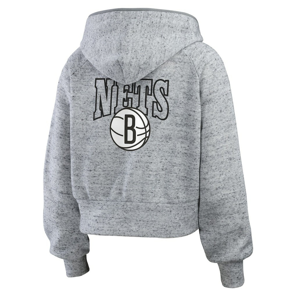 Heather Gray Brooklyn Nets WEAR by Erin Andrews Women's Speckled Radiator Full-Zip Hoodie | NBA