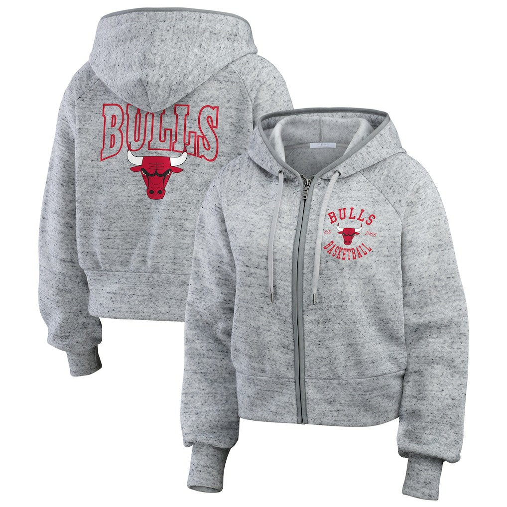 Heather Gray Chicago Bulls WEAR by Erin Andrews Women's Speckled Radiator Full-Zip Hoodie | NBA