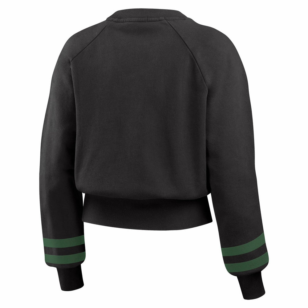 Black Milwaukee Bucks WEAR by Erin Andrews Women's Vintage Raglan Cropped Pullover Sweatshirt | NBA