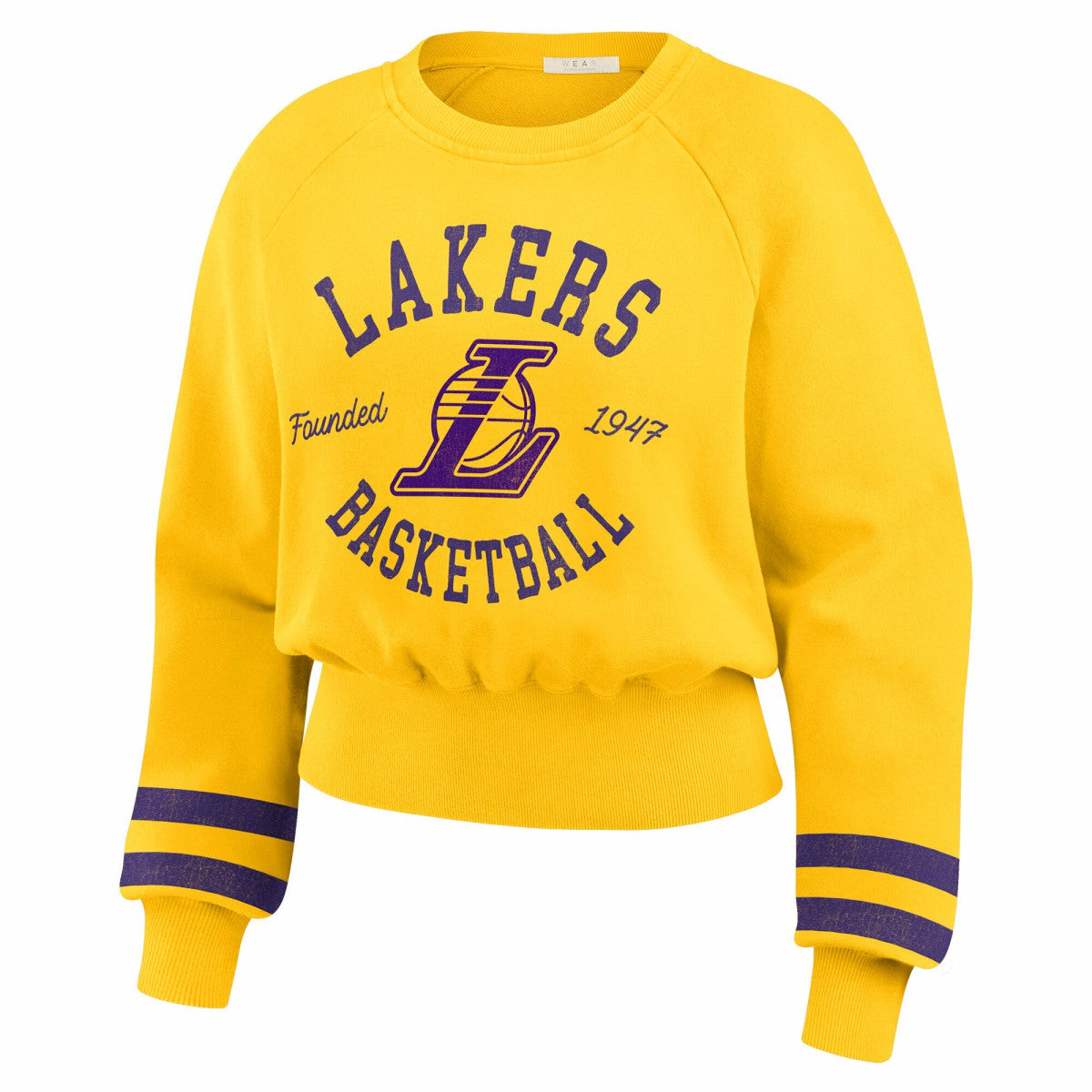 Gold Los Angeles Lakers WEAR by Erin Andrews Women's Vintage Raglan Cropped Pullover Sweatshirt | NBA