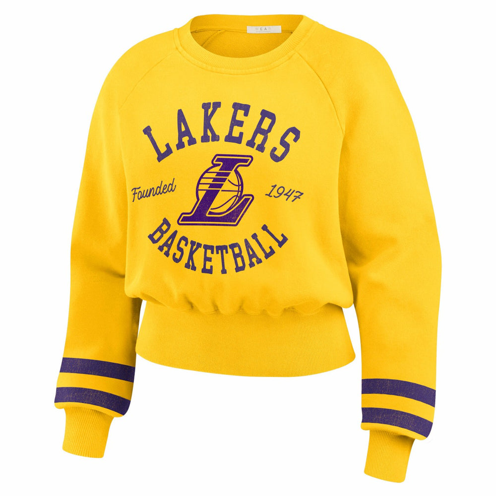 Gold Los Angeles Lakers WEAR by Erin Andrews Women's Vintage Raglan Cropped Pullover Sweatshirt | NBA