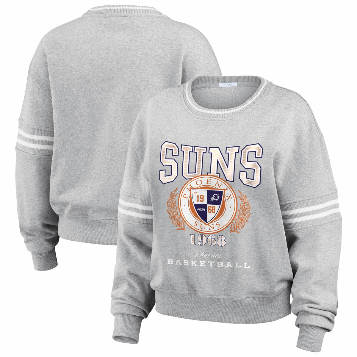 Heather Gray Phoenix Suns WEAR by Erin Andrews Women's French Terry Pullover Sweatshirt | NBA