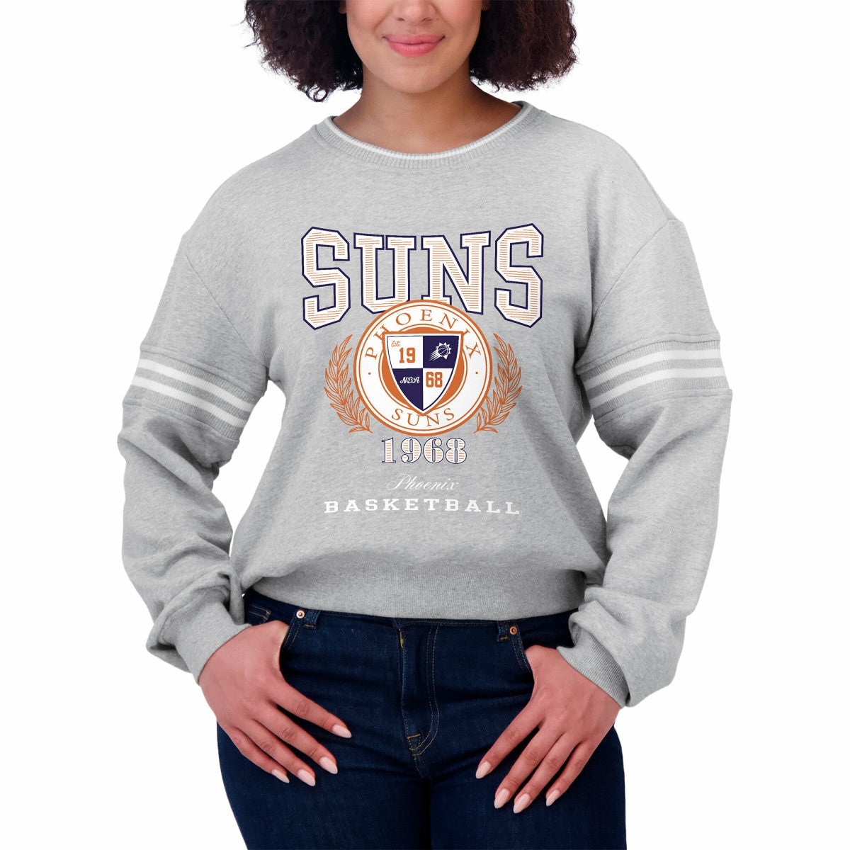 Heather Gray Phoenix Suns WEAR by Erin Andrews Women's French Terry Pullover Sweatshirt | NBA