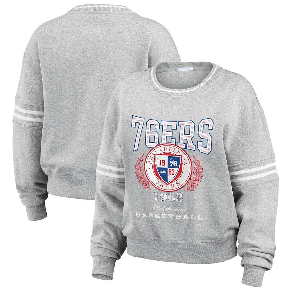 Heather Gray Philadelphia 76ers WEAR by Erin Andrews Women's French Terry Pullover Sweatshirt | NBA