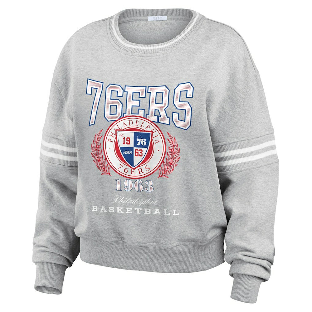 Heather Gray Philadelphia 76ers WEAR by Erin Andrews Women's French Terry Pullover Sweatshirt | NBA