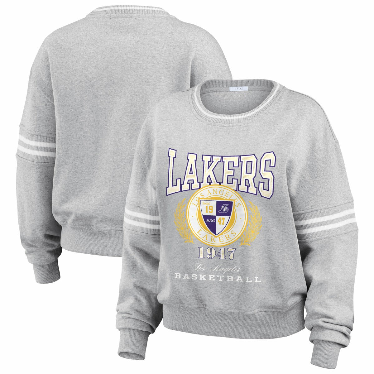 Heather Gray Los Angeles Lakers WEAR by Erin Andrews Women's French Terry Pullover Sweatshirt | NBA