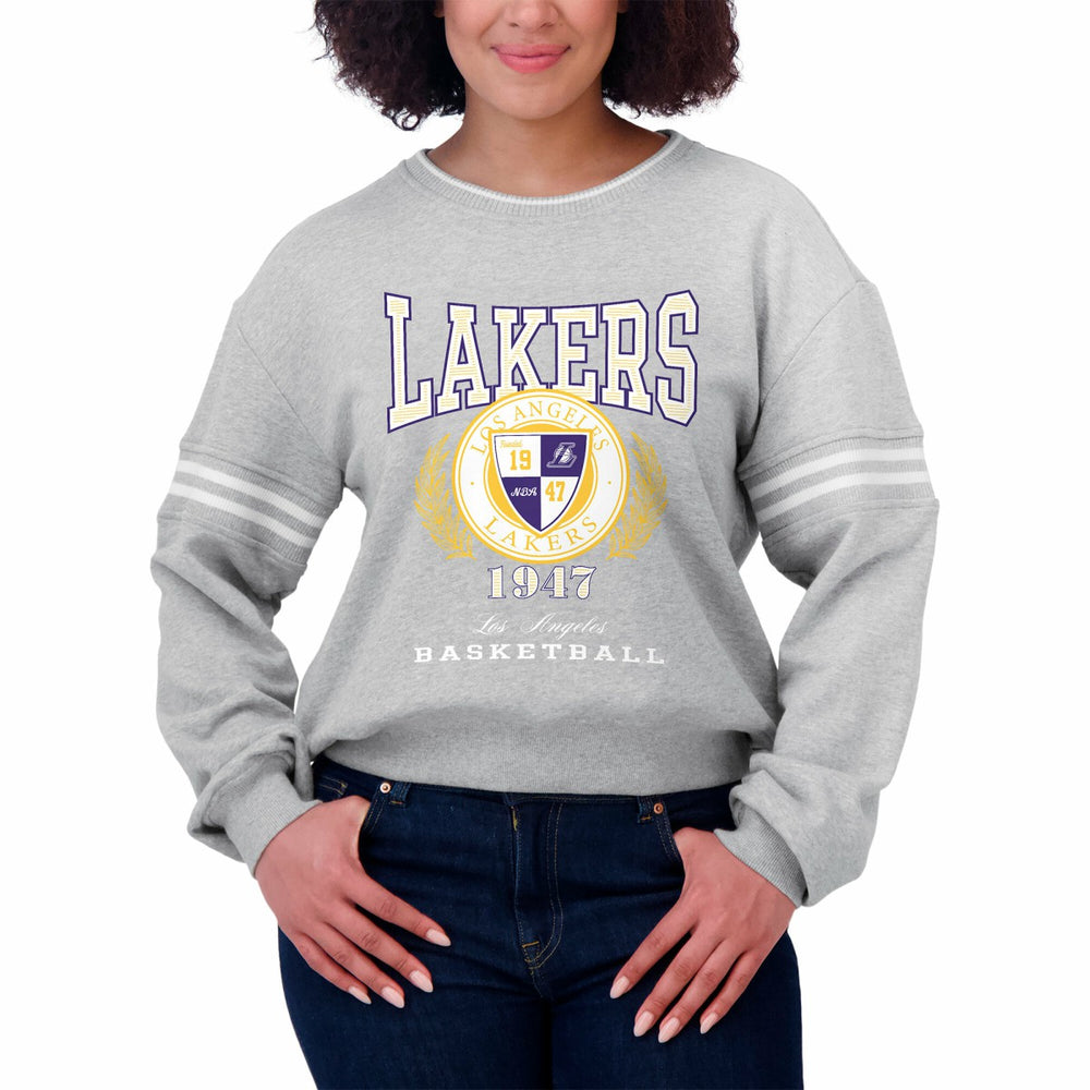 Heather Gray Los Angeles Lakers WEAR by Erin Andrews Women's French Terry Pullover Sweatshirt | NBA