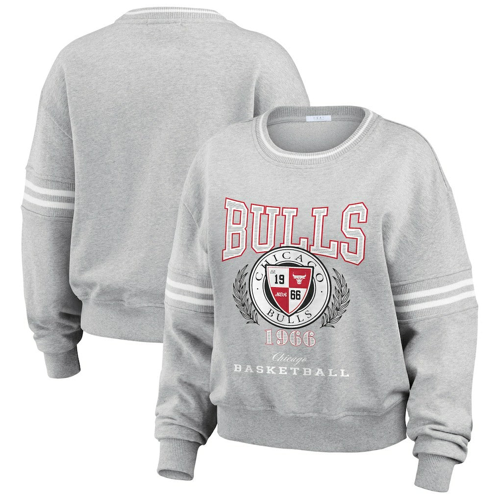 Heather Gray Chicago Bulls WEAR by Erin Andrews Women's French Terry Pullover Sweatshirt | NBA