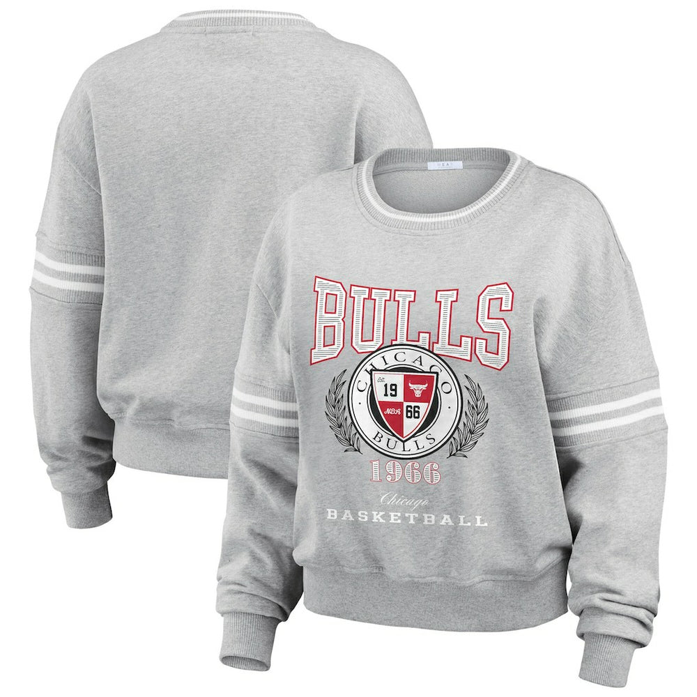 Heather Gray Chicago Bulls WEAR by Erin Andrews Women's French Terry Pullover Sweatshirt | NBA