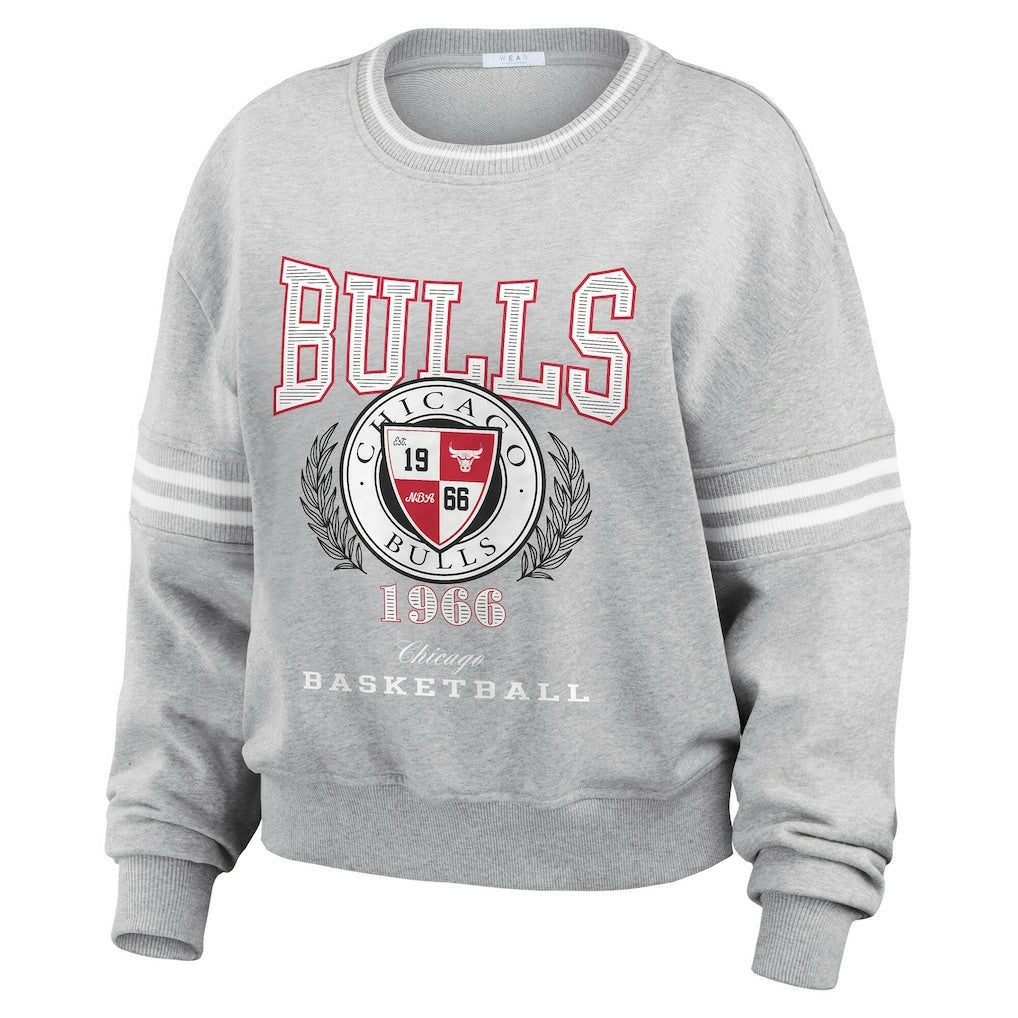 Heather Gray Chicago Bulls WEAR by Erin Andrews Women's French Terry Pullover Sweatshirt | NBA
