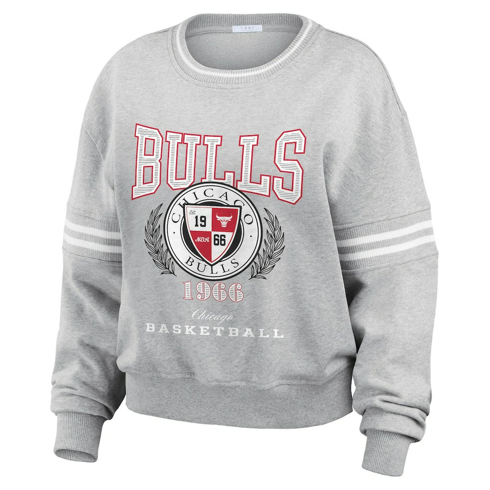 Heather Gray Chicago Bulls WEAR by Erin Andrews Women's French Terry Pullover Sweatshirt | NBA