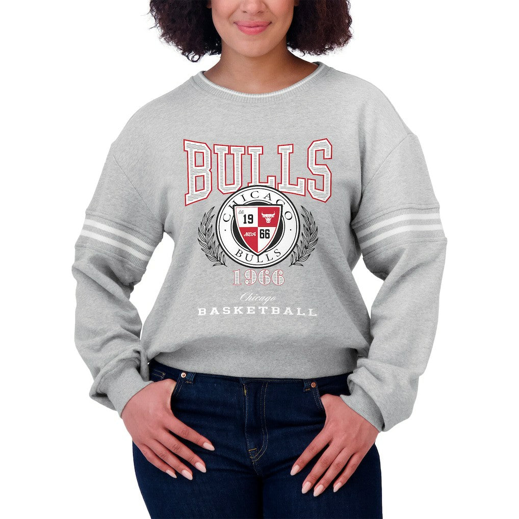 Heather Gray Chicago Bulls WEAR by Erin Andrews Women's French Terry Pullover Sweatshirt | NBA