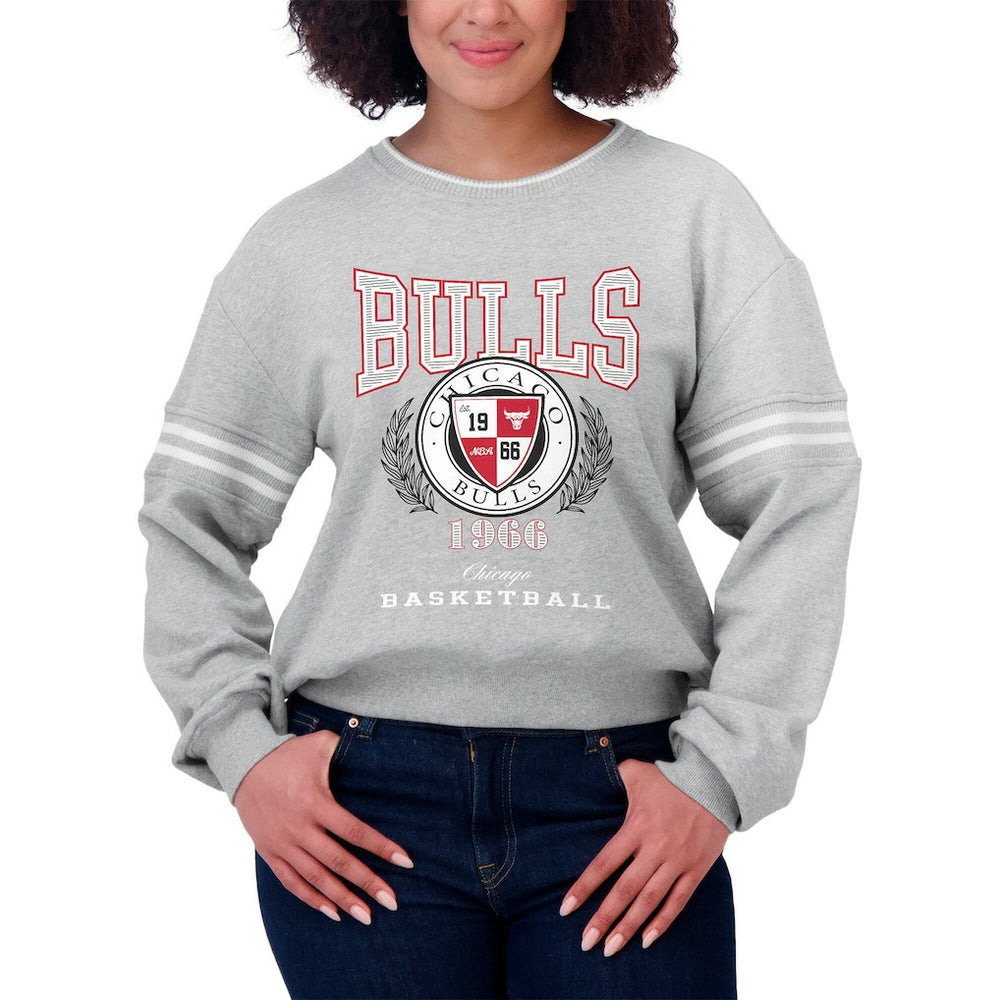 Heather Gray Chicago Bulls WEAR by Erin Andrews Women's French Terry Pullover Sweatshirt | NBA