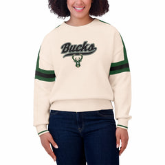 Cream Milwaukee Bucks WEAR by Erin Andrews Women's Stripe Pullover Sweater | NBA