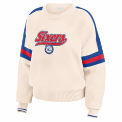 Cream Philadelphia 76ers WEAR by Erin Andrews Women's Stripe Pullover Sweater | NBA