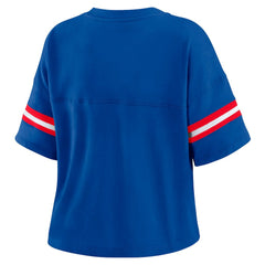 Royal Philadelphia 76ers WEAR by Erin Andrews Women's Color Block Boxy V-Neck T-Shirt | NBA