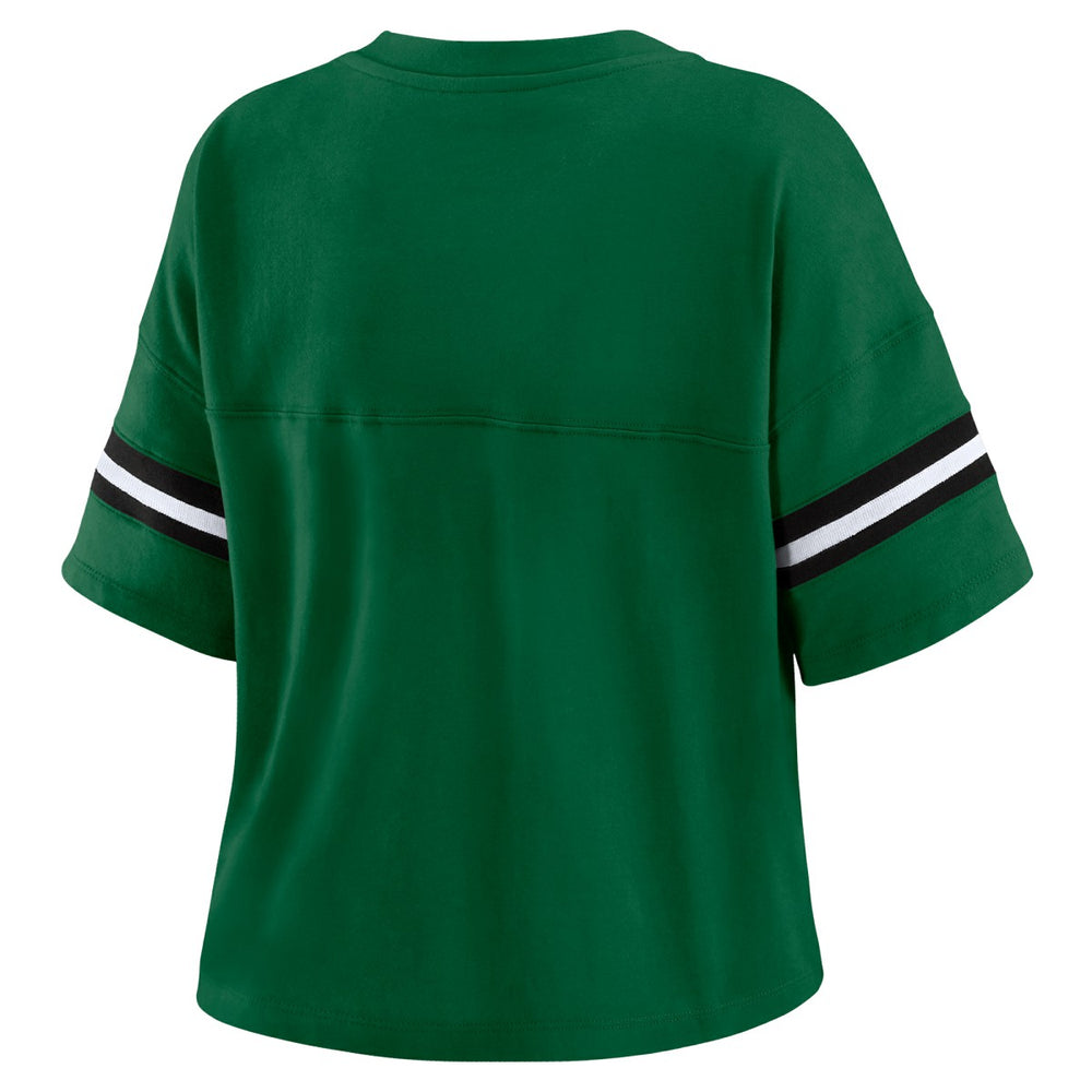 Hunter Green Milwaukee Bucks WEAR by Erin Andrews Women's Color Block Boxy V-Neck T-Shirt | NBA