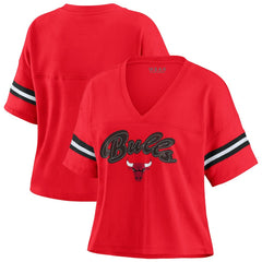 Red Chicago Bulls WEAR by Erin Andrews Women's Color Block Boxy V-Neck T-Shirt sale | NBA